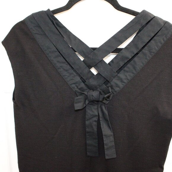 See By Chloe Black V Neck Shift Dress Wool Blend Bow Detail on Back Midi Size 4 - Picture 3 of 4